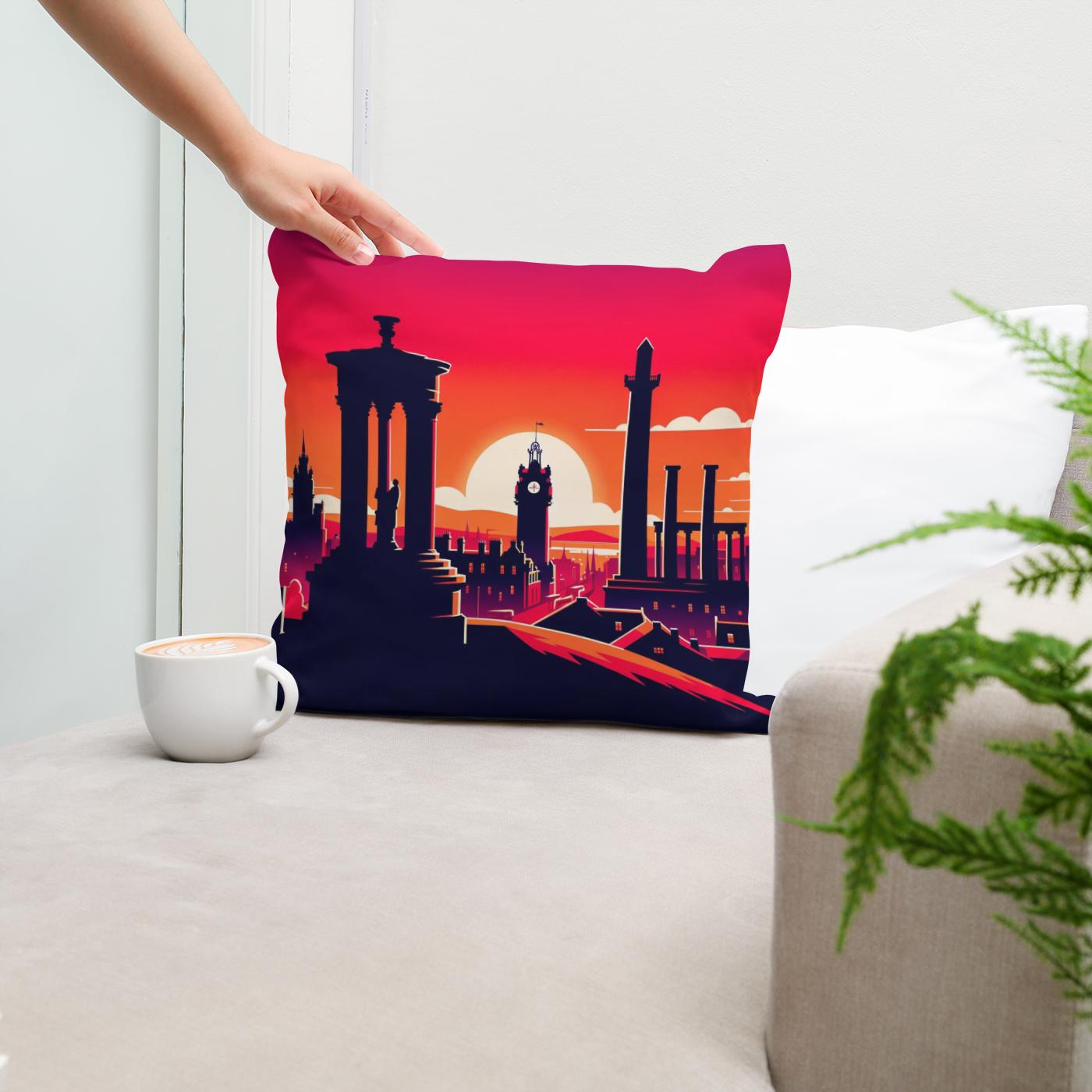 Edinburgh Calton Hill Sunset Silhouette Cotton Cushion