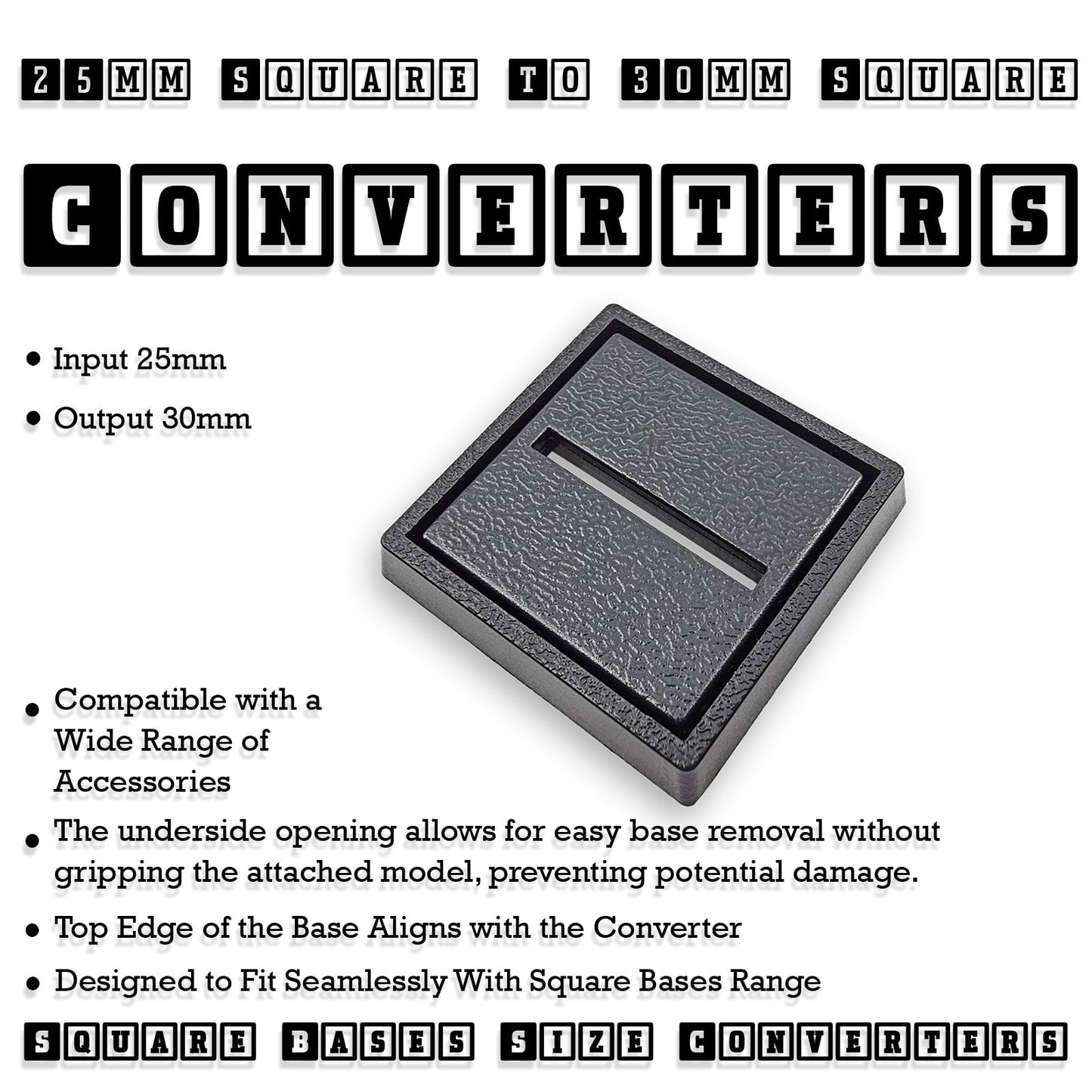 25mm to 30mm Square Base Converters ABS Plastic