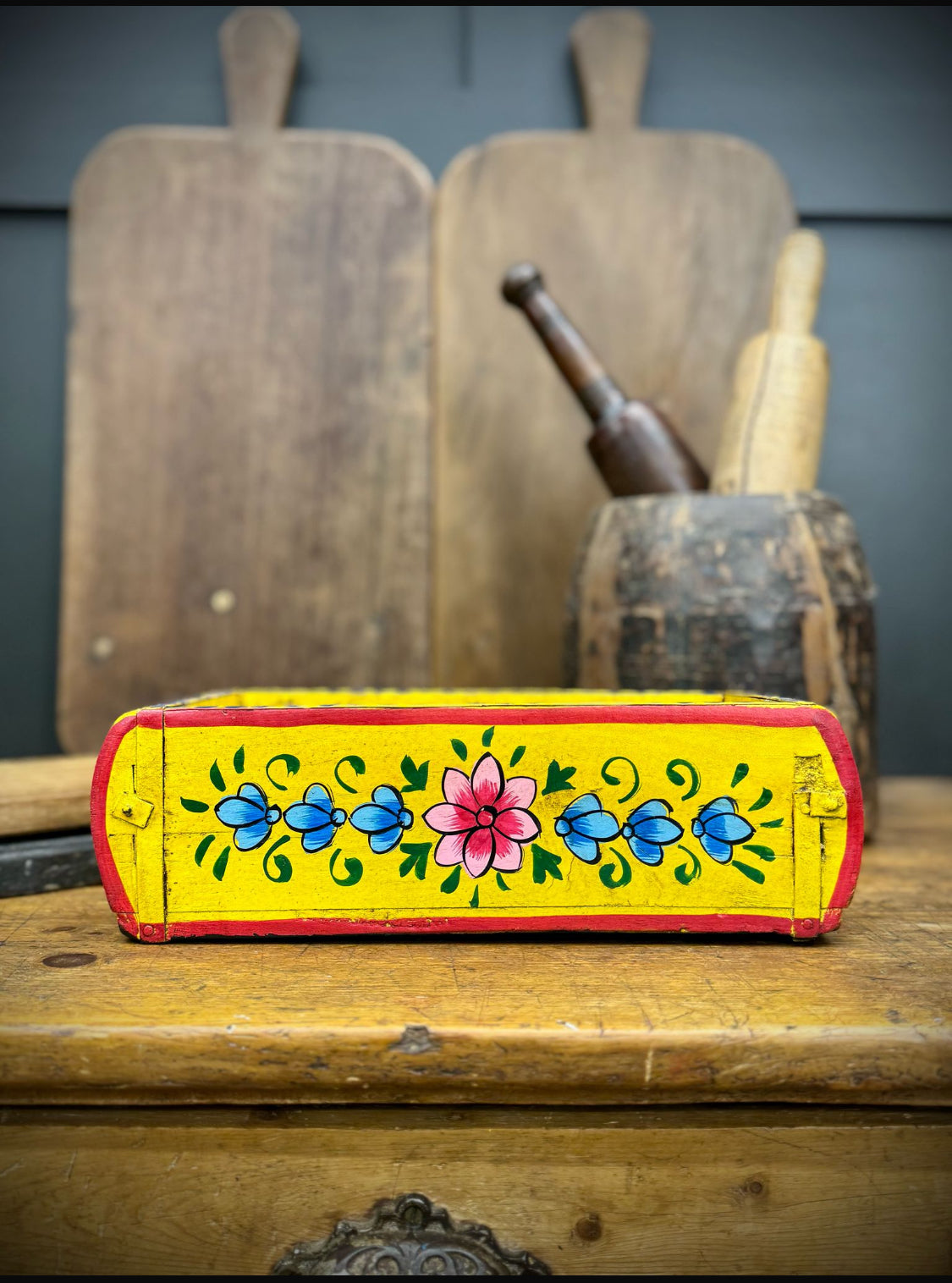 Yellow Wooden Painted Brick Mould / Decorative Herb Planter / Storage Box Tray