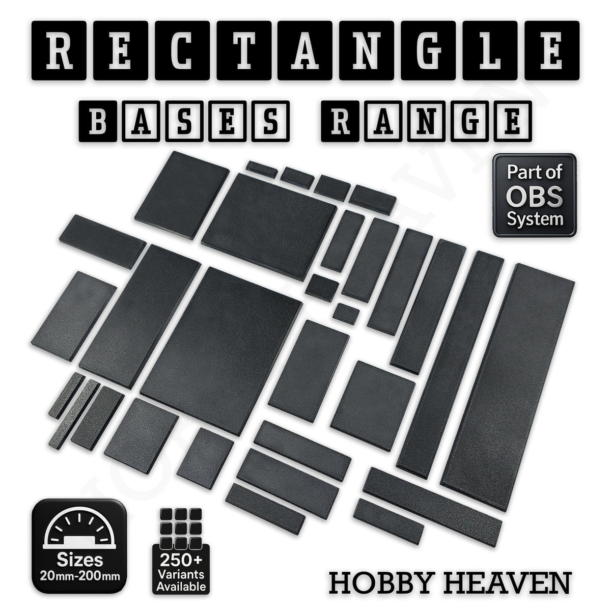 Rectangle Bases Medium Sizes - 75x30mm to 125x40mm and up to 100x90mm Wide - 3D Print Tabletop Games