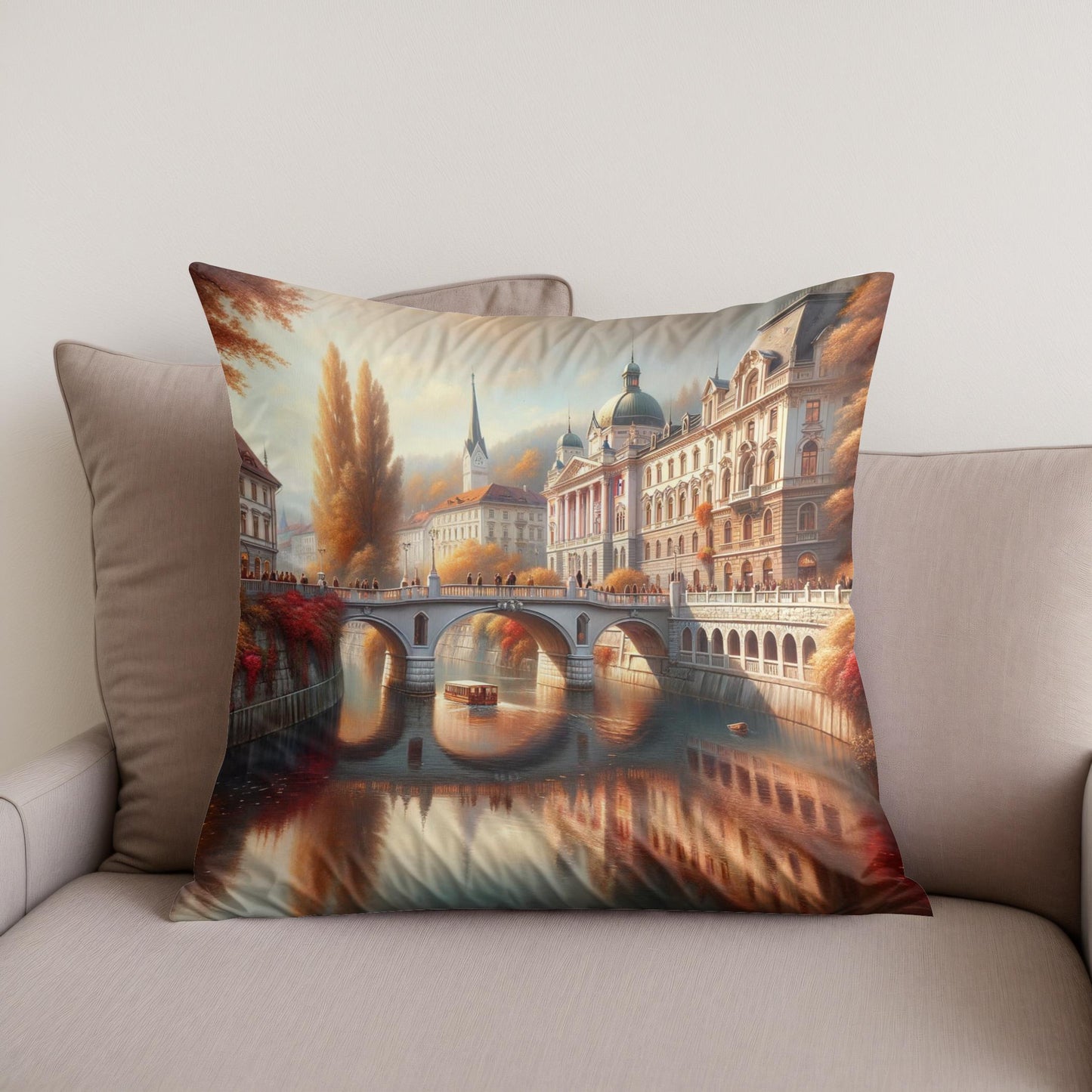 Autumn at Triple Bridge Cotton Cushion
