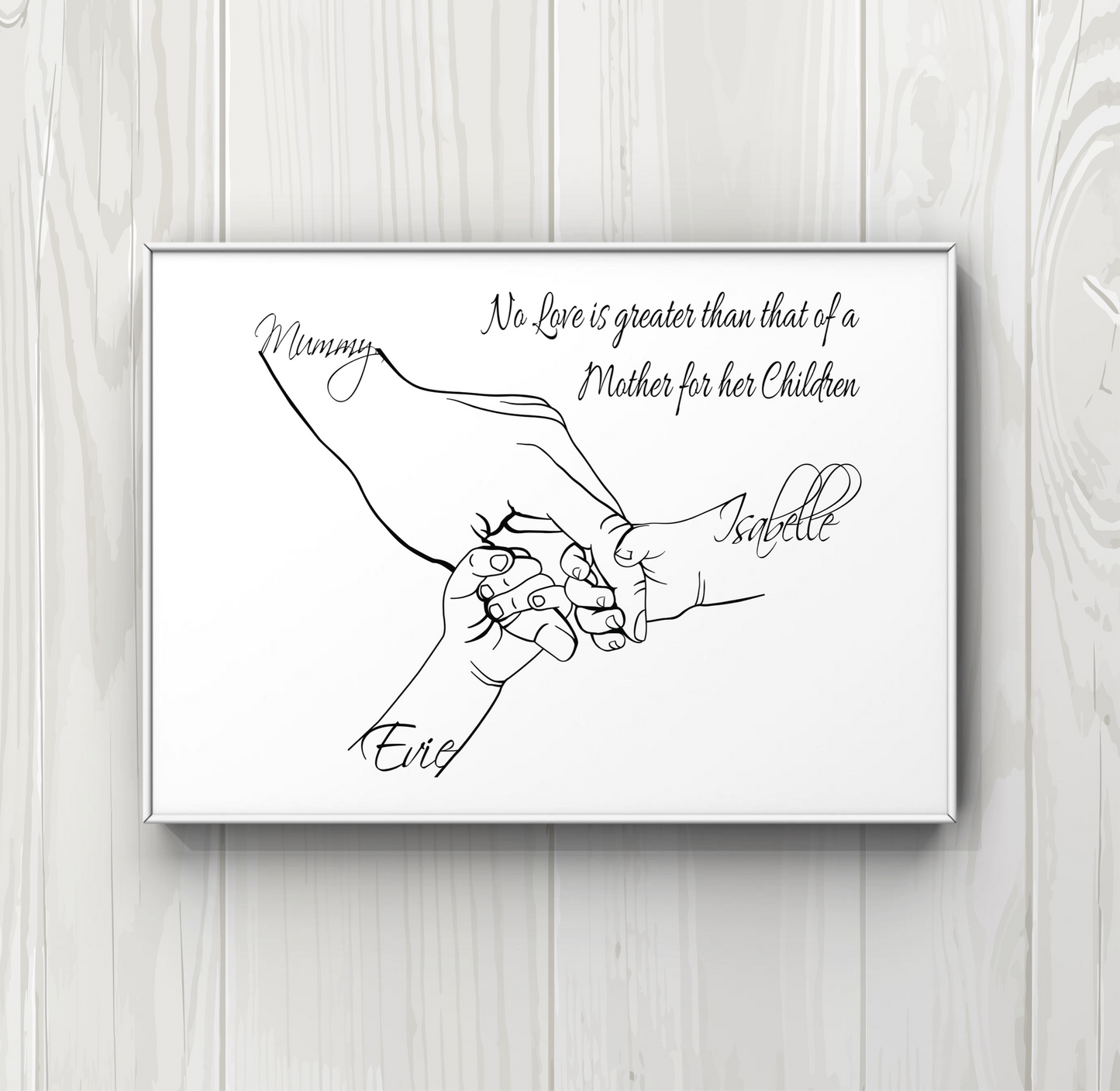 Personalised Mummy hand 2 children A4 Print UNFRAMED