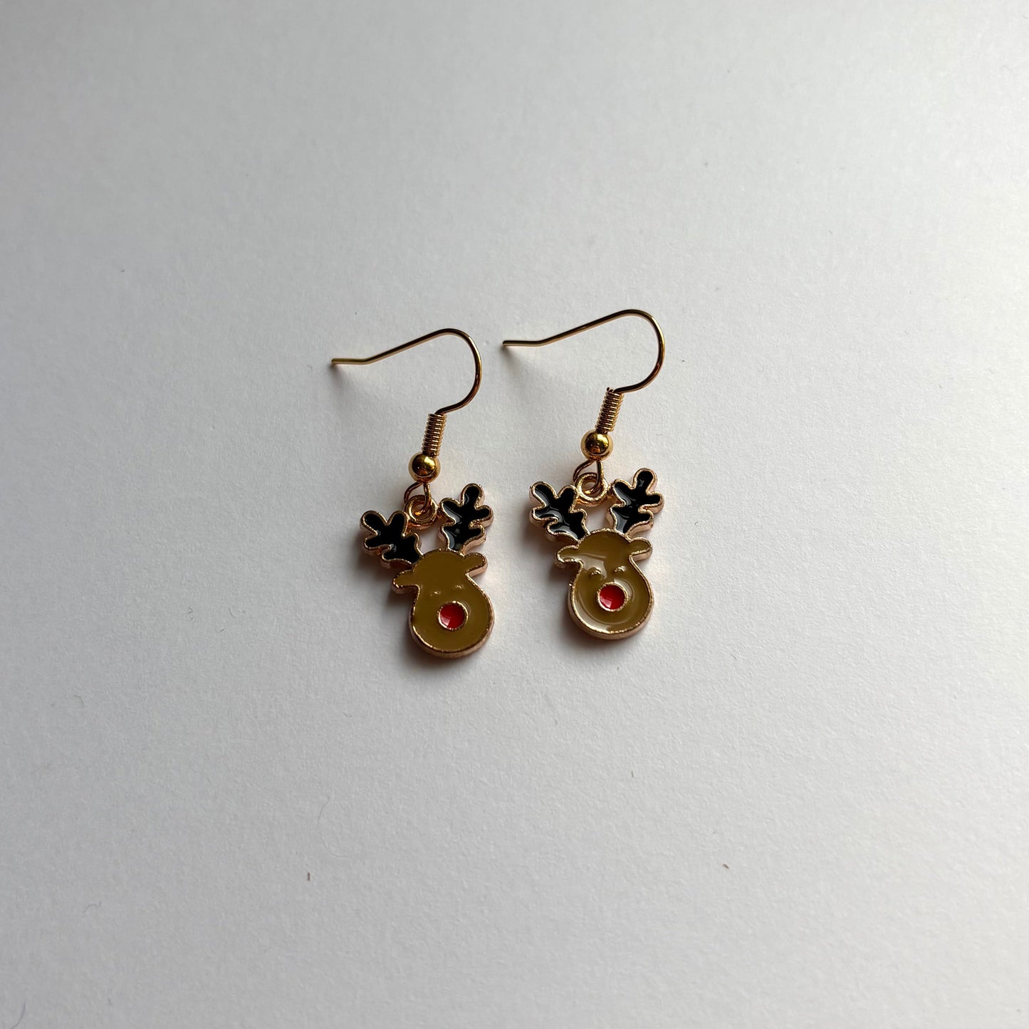 Brown reindeer gold dangle christmas earrings