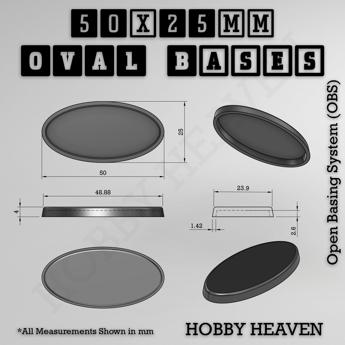 50x25mm Oval Textured Bases 3D Printed