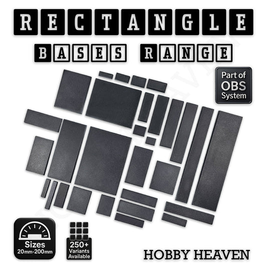 Rectangle Bases Range Sizes - 125x50mm to 200x175mm Large Sizes 3d Print Full Range Tabletop Games
