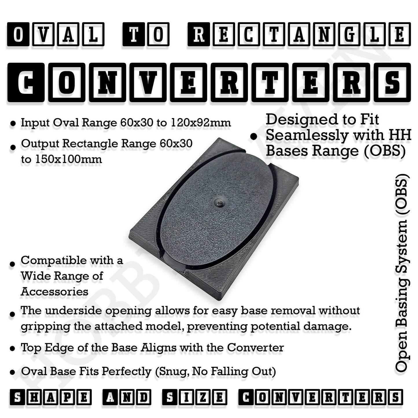 Oval to Rectangle Base Converters 3D Print Full Range