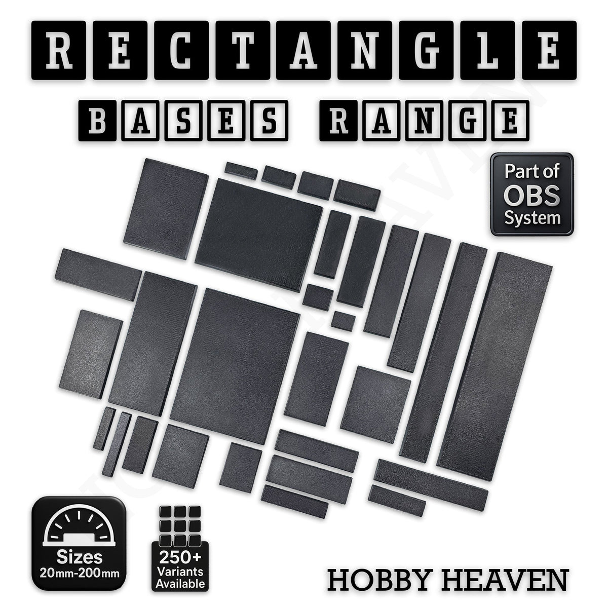 Rectangle Bases Small Sizes - 20x15mm to 75x25mm and up to 60x50mm Wide - 3D Print Tabletop Games