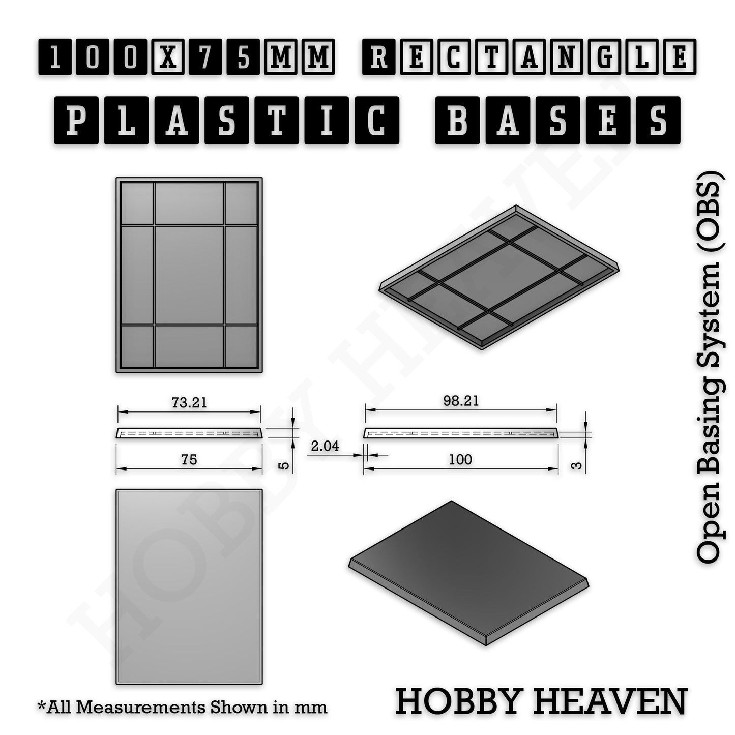 100x75mm Rectangle Plain Plastic Bases 3D Print