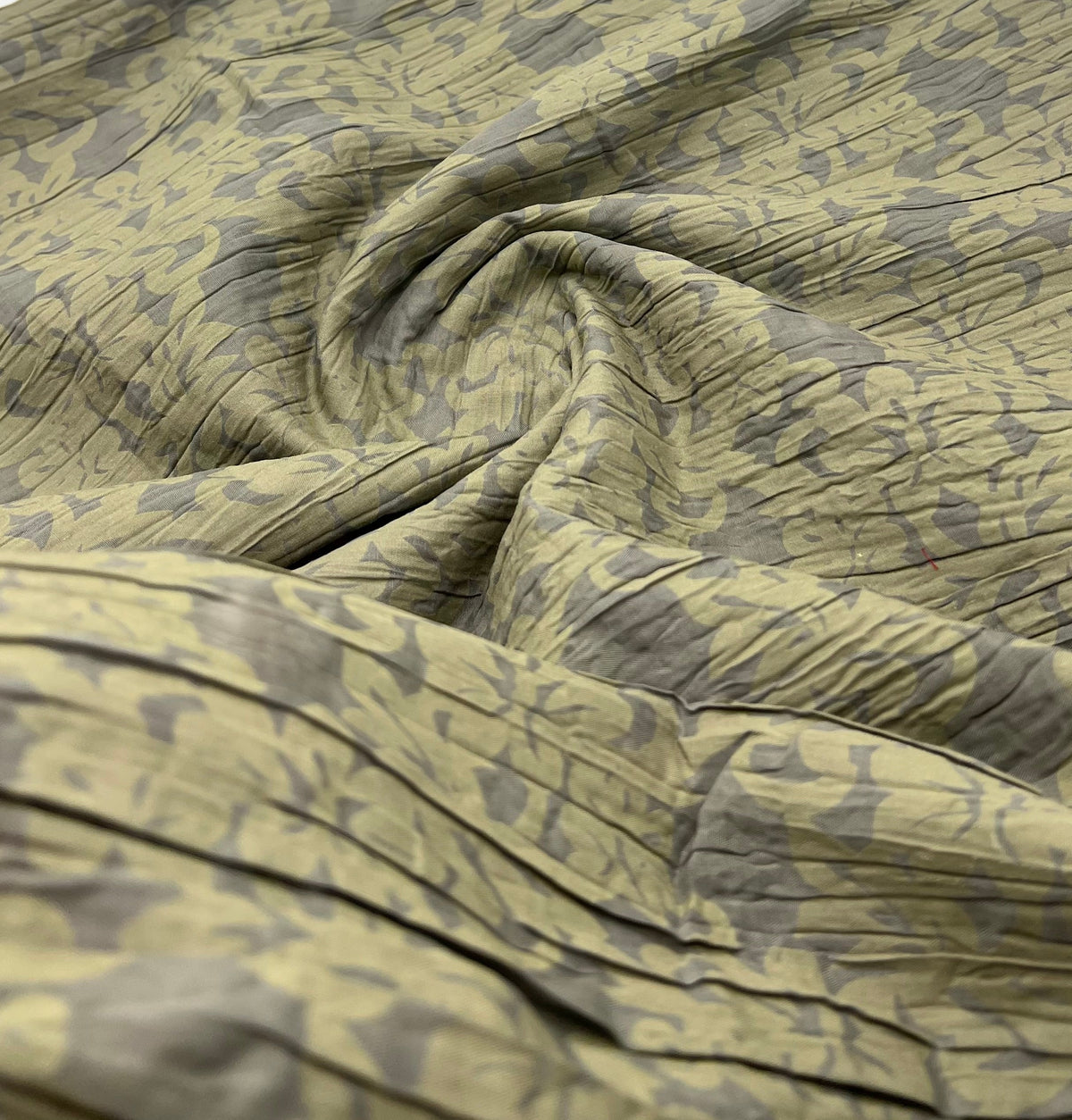 Khaki Floral Crinkled Lightweight Non Stretch Woven Fabric