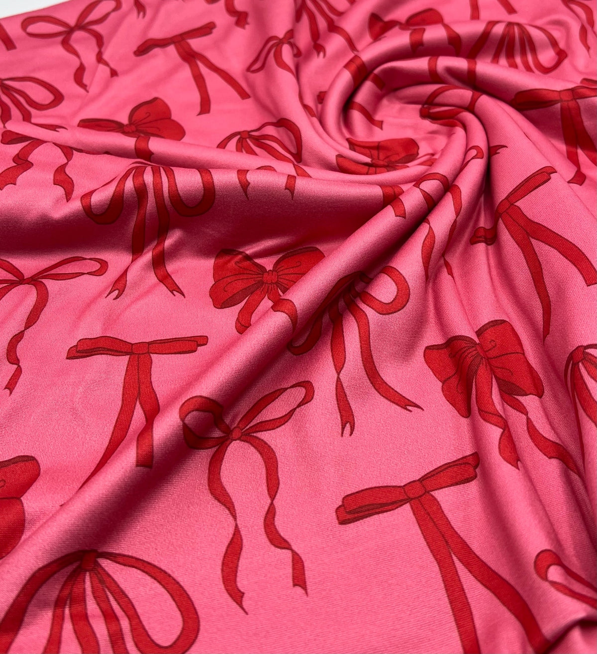 Hot Pink Bow Super Soft Print Spun Poly Stretch Fabric