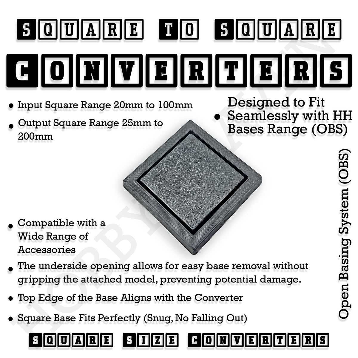 Square to Square Base Converters 3D Print Full Range