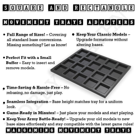 Square and Rectangle Movement Tray Adapters for Tabletop Games