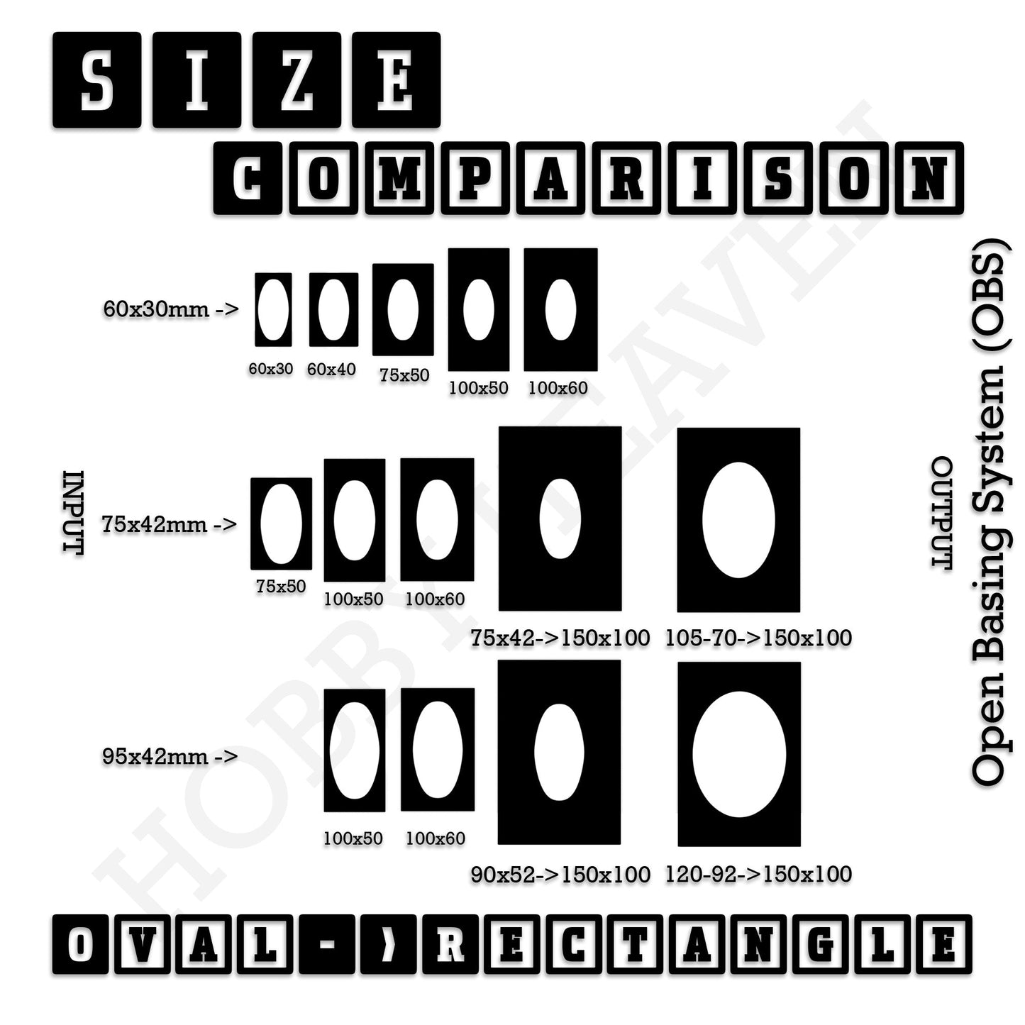 Oval to Rectangle Base Converters 3D Print Full Range