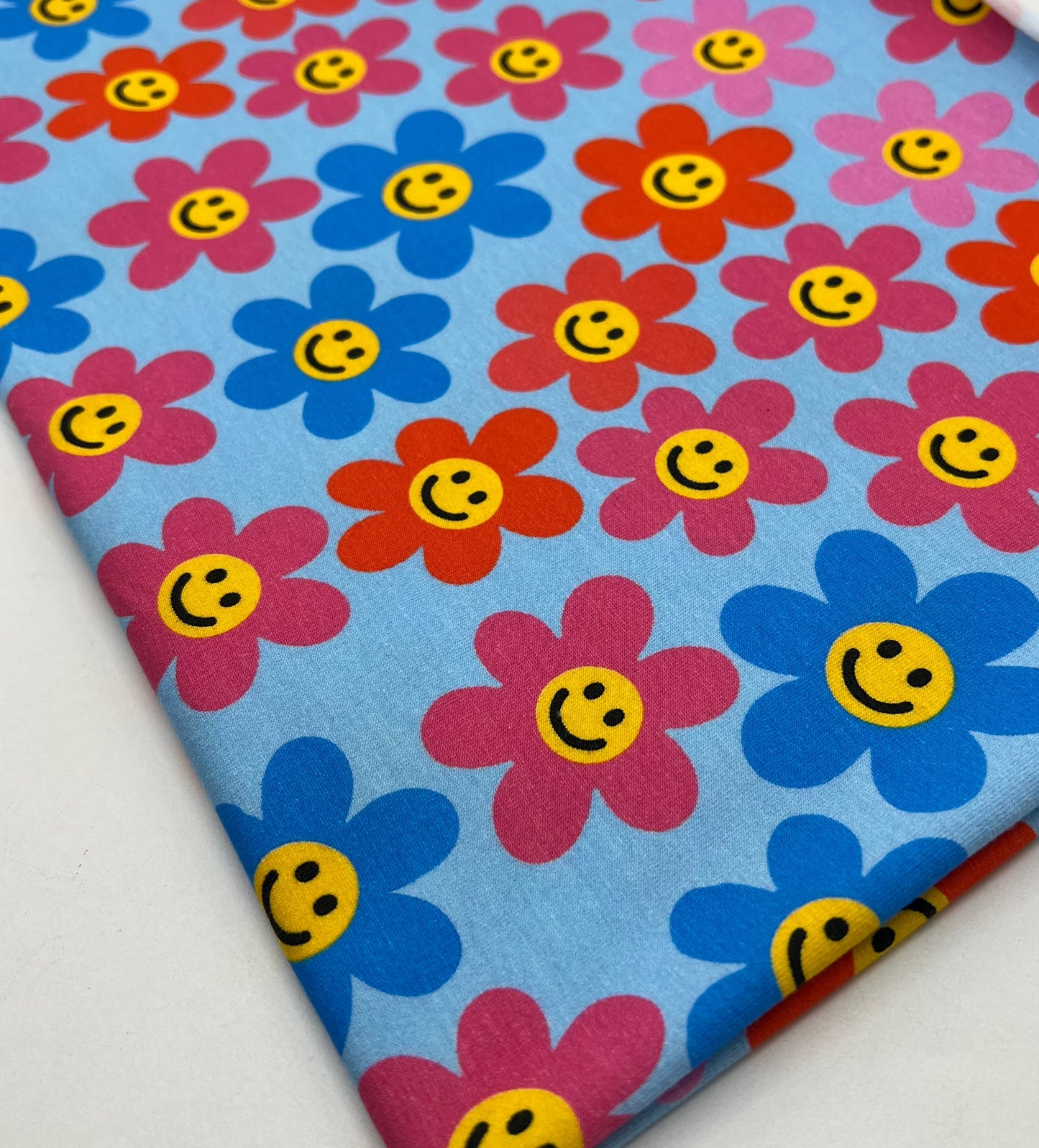 Happy Blooms Print Cotton Stretch Jersey 200 GSM 95/5 Lycra 4 Way Stretch