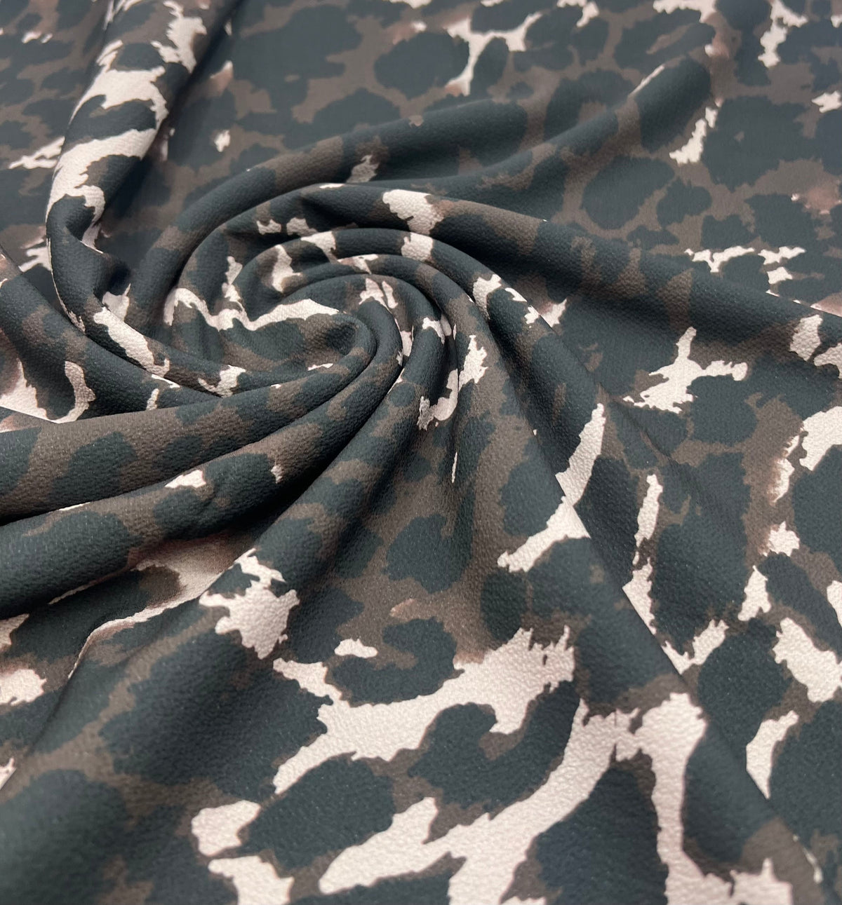 Brown Grey Leopard Print Lightweight Bubble Crepe Fabric