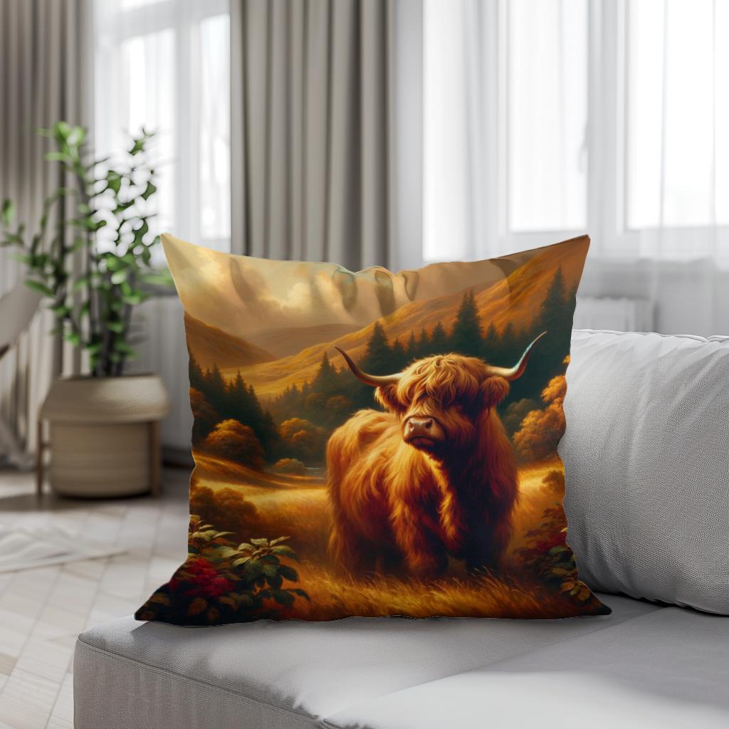 Timeless Highland Cow Serenity Cotton Cushion