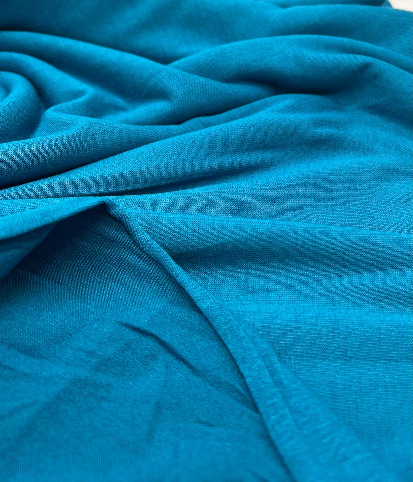 Plain Teal Blue Viscose Elastane Fabric 4 Way Stretch Jersey