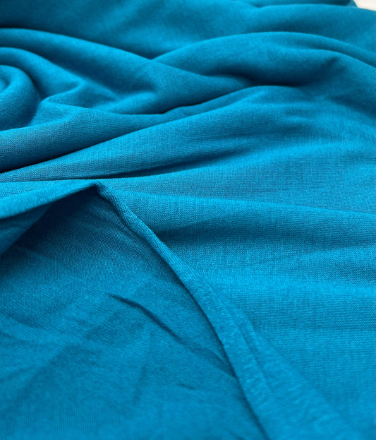 Plain Teal Blue Viscose Elastane Fabric 4 Way Stretch Jersey
