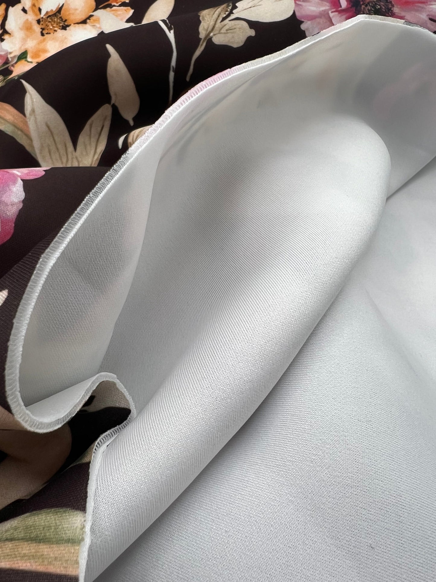 Brown Floral Scuba Foam 3D Mono Jersey Fabric 2 Way Stretch