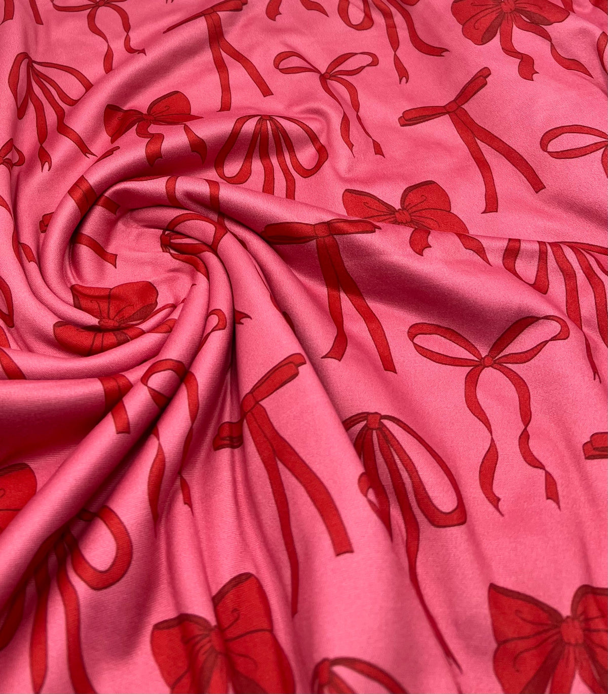 Hot Pink Bow Super Soft Print Spun Poly Stretch Fabric