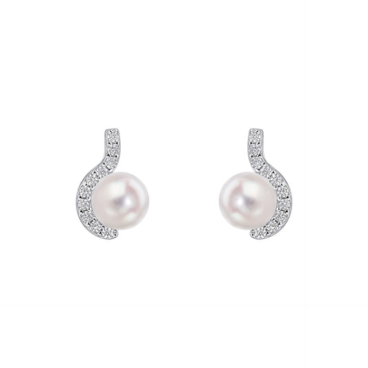 Diamonfire Half Halo Pearl Stud Earrings