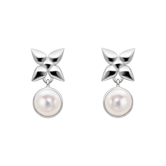 Laura Ashley Silver Hartley Check Mabe Pearl Drop Earrings