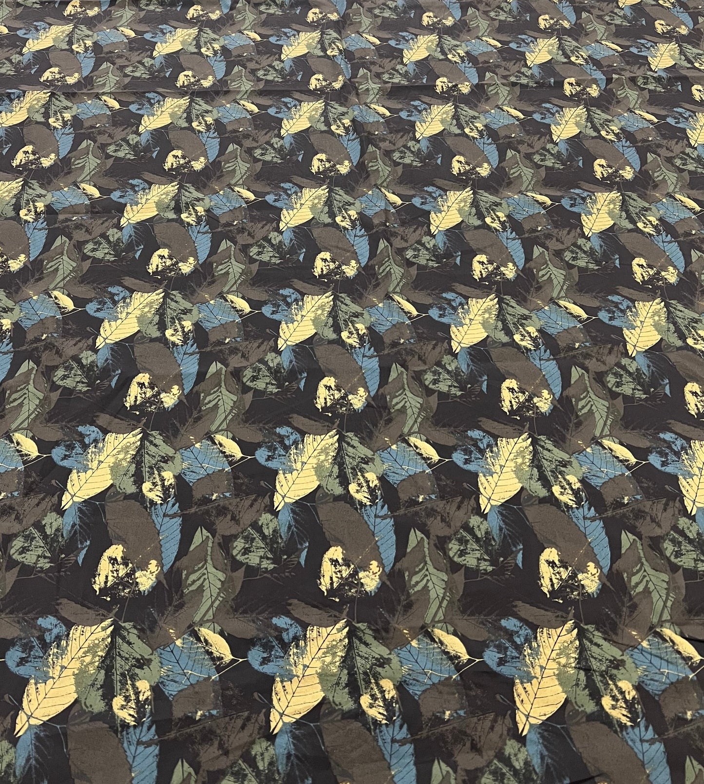 Black Leaves Linen Look Non Stretch Fabric