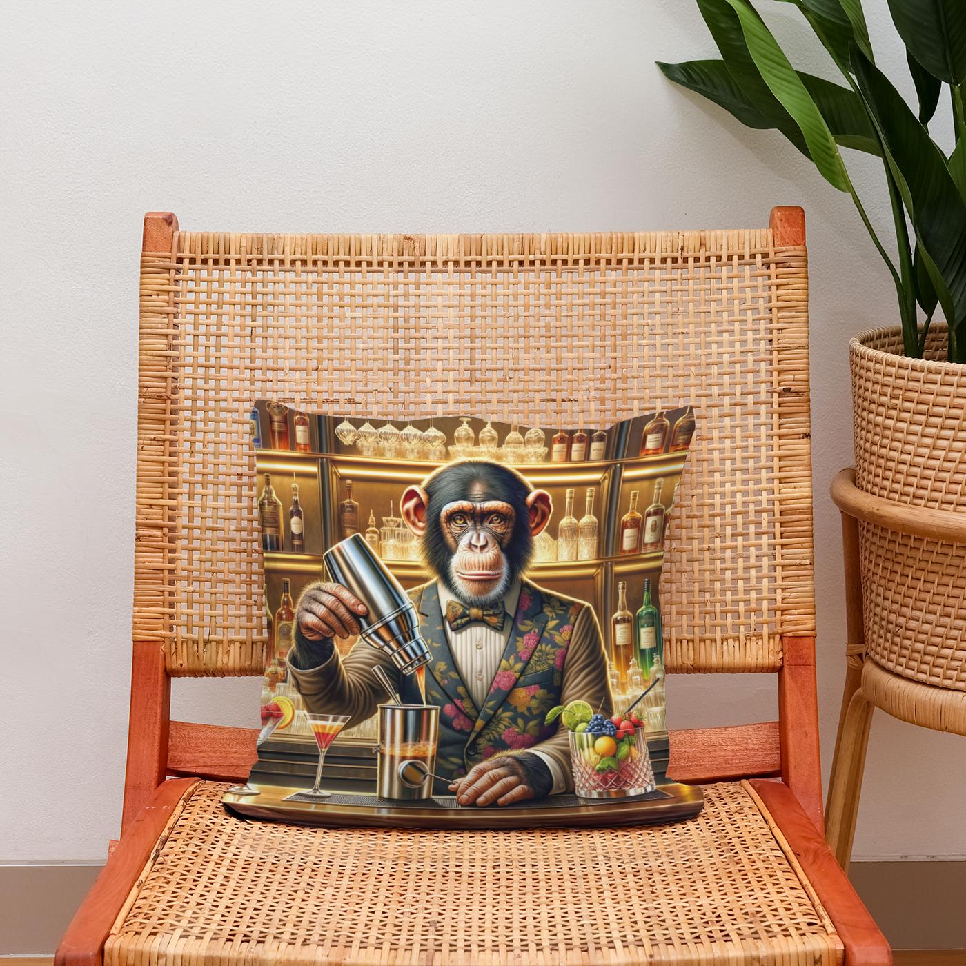 Chimpanzee Mixologist Cotton Cushion