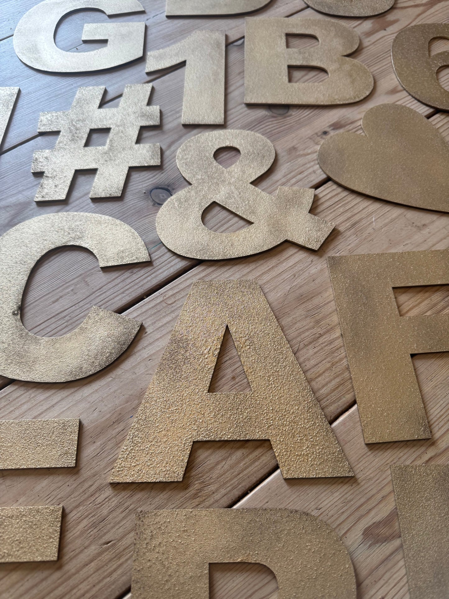 12" and 5" Gold Fat Font Metal Letters.