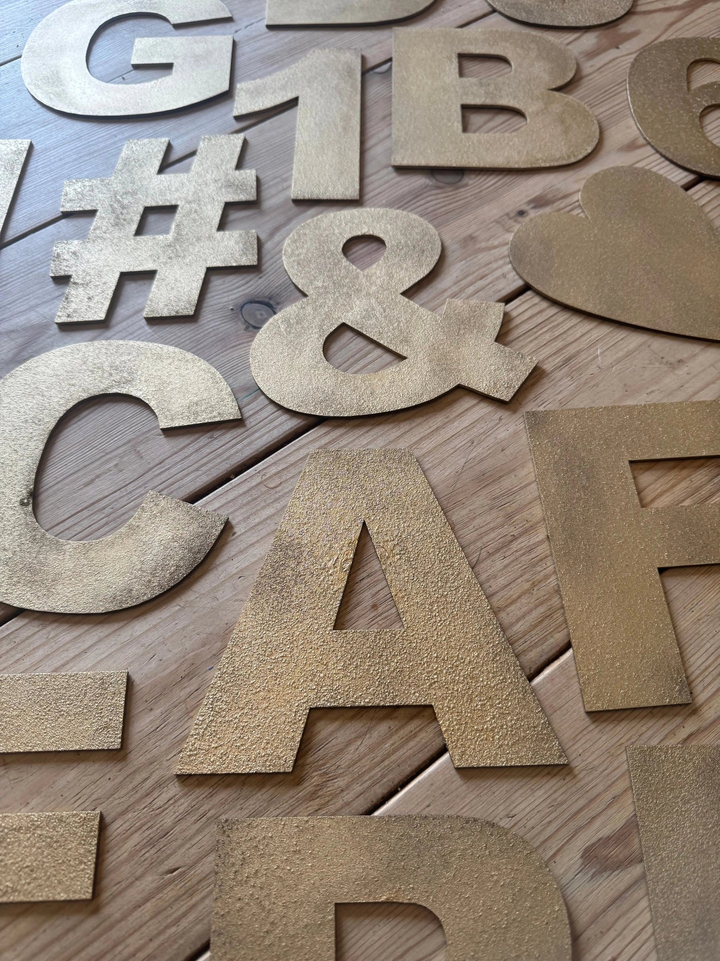 12" and 5" Gold Fat Font Metal Letters.