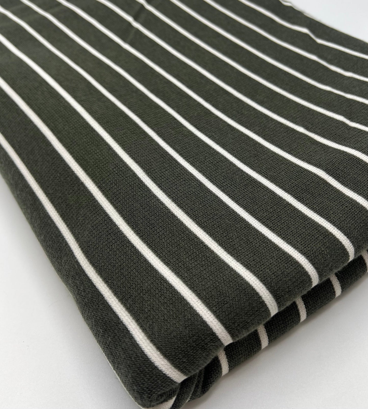 Khaki Green Knitted Horizontal Stripe 2 Way Stretch Fabric
