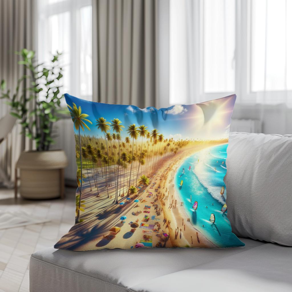 Summer Beach Panorama Cotton Cushion