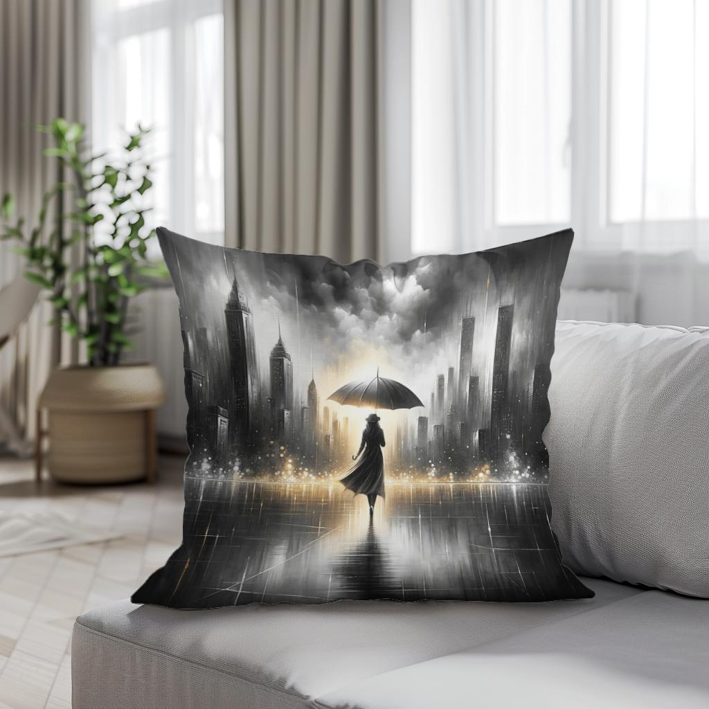 Umbrella in Urban Serenity Cotton Cushion