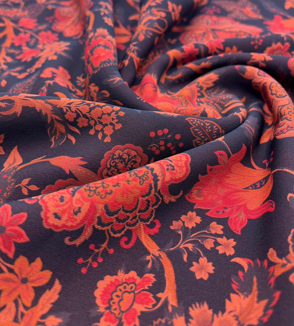 Black Red Floral Lightweight Crepe Fabric 175GSM Non Stretch