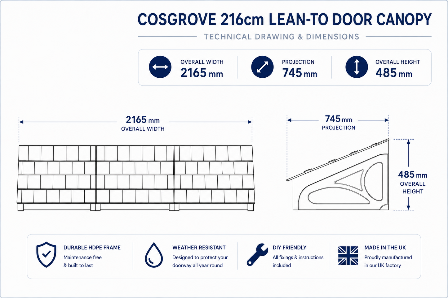 Cosgrove Lean-To Door Canopy - Flat Pack Porch Canopy