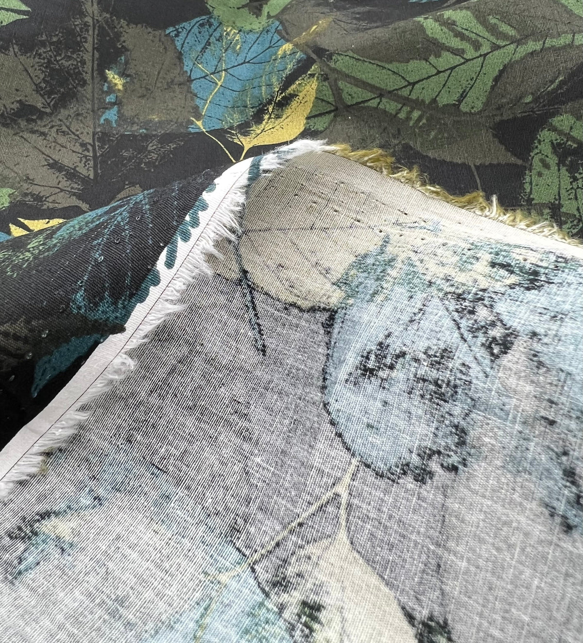 Black Leaves Linen Look Non Stretch Fabric