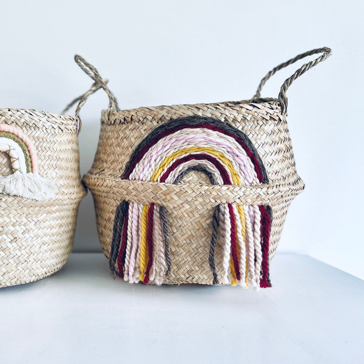 Maroon tassel rainbow basket - Large