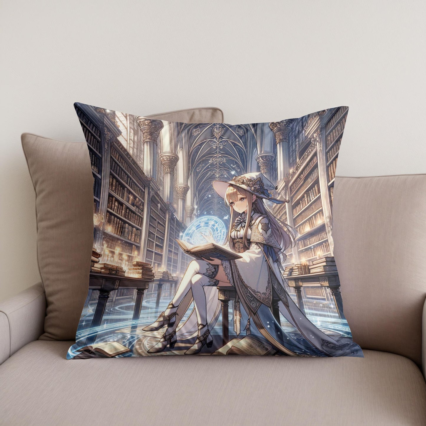 Mystical Library Guardian Cotton Cushion