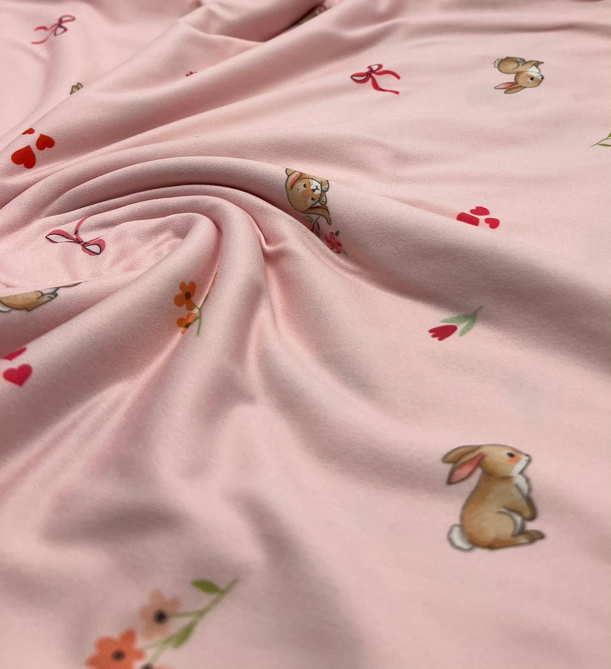 Easter Bunny Heart Super Soft Print Spun Poly Stretch Fabric