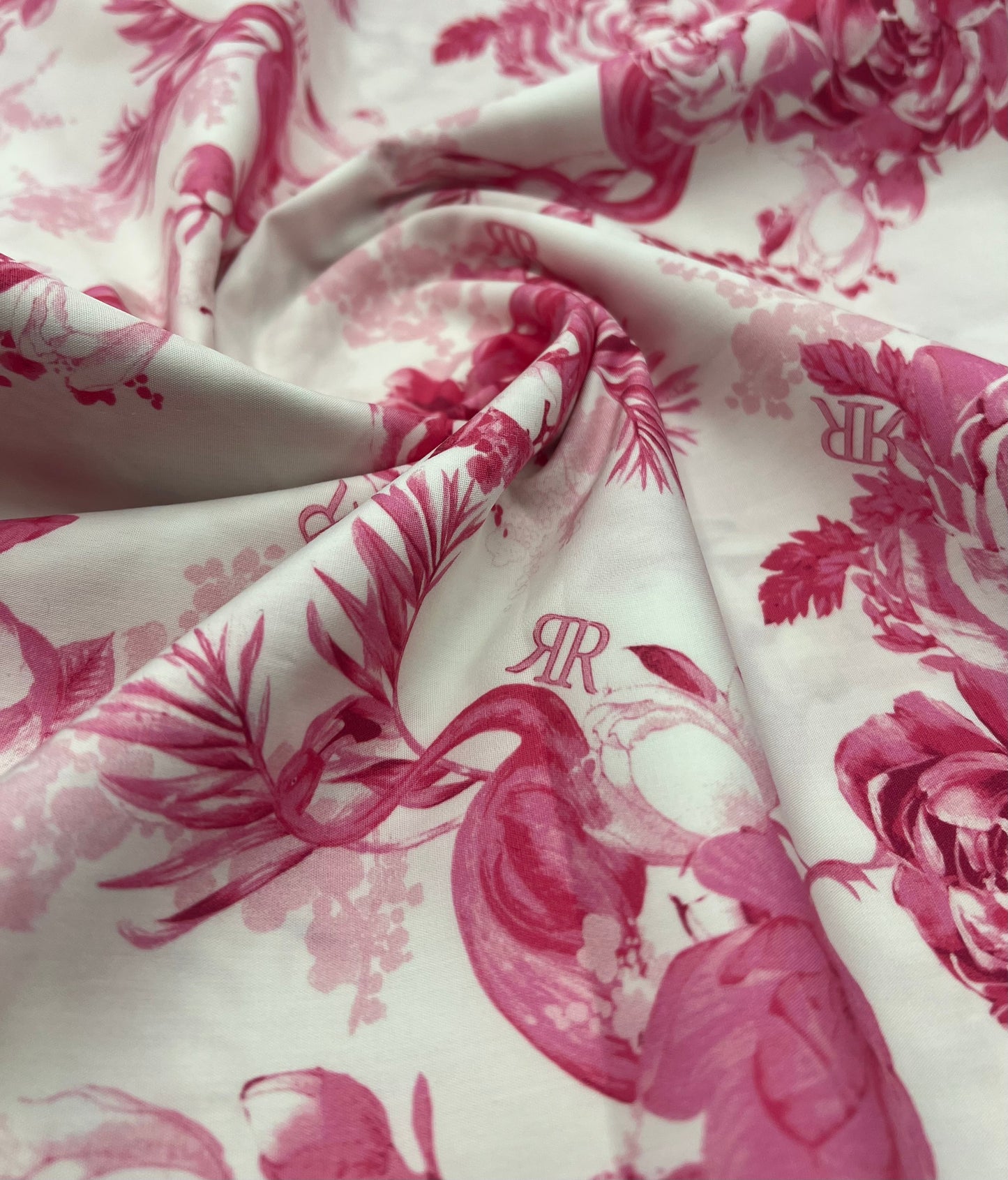 White Pink Floral Lightweight Fabric 130GSM Non Stretch