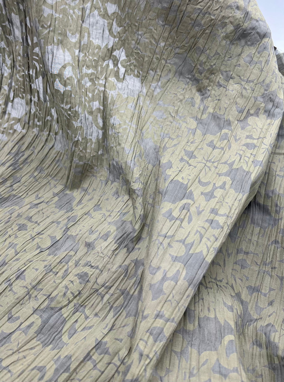 Khaki Floral Crinkled Lightweight Non Stretch Woven Fabric