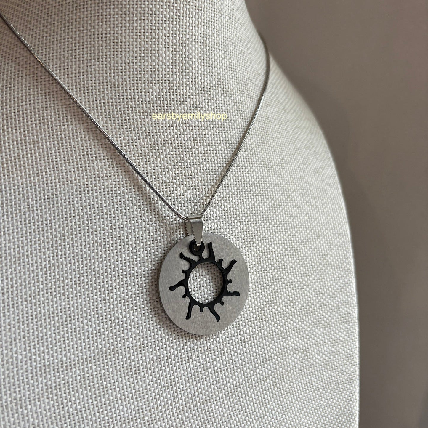 Cool silver circle sun pendant necklace on stainless steel snake chain