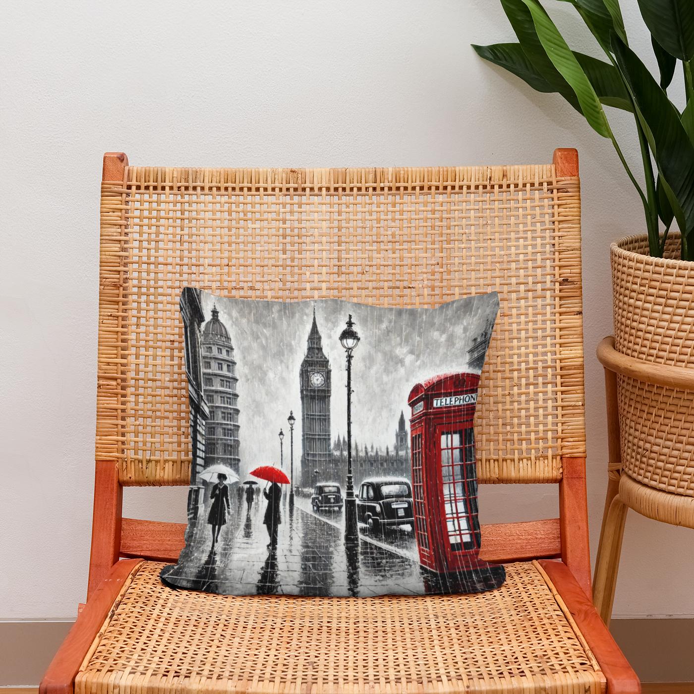 London Rain Stroll Cotton Cushion