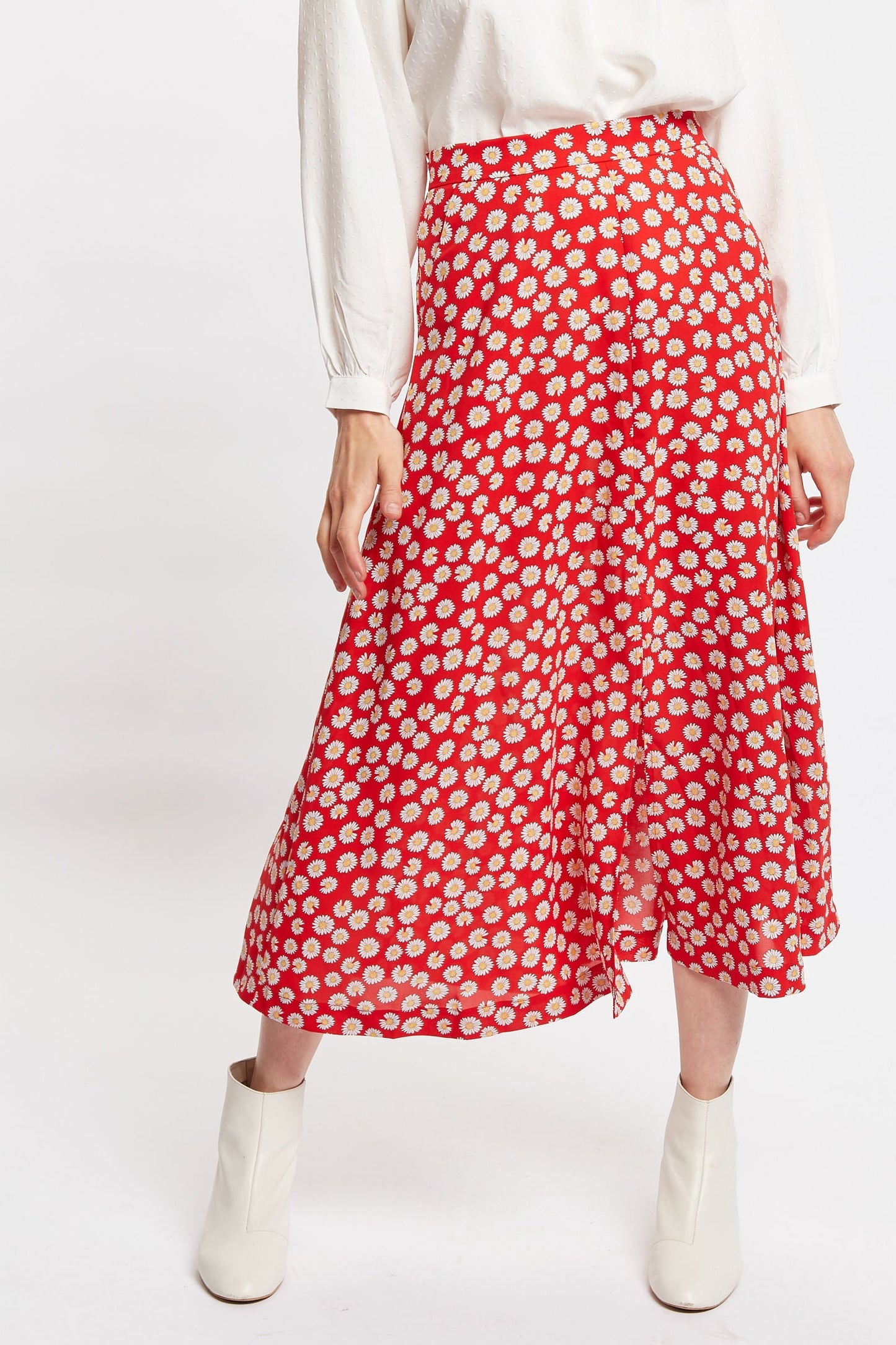 Louche Edie Daisy Dancer Midi Skirt - Red