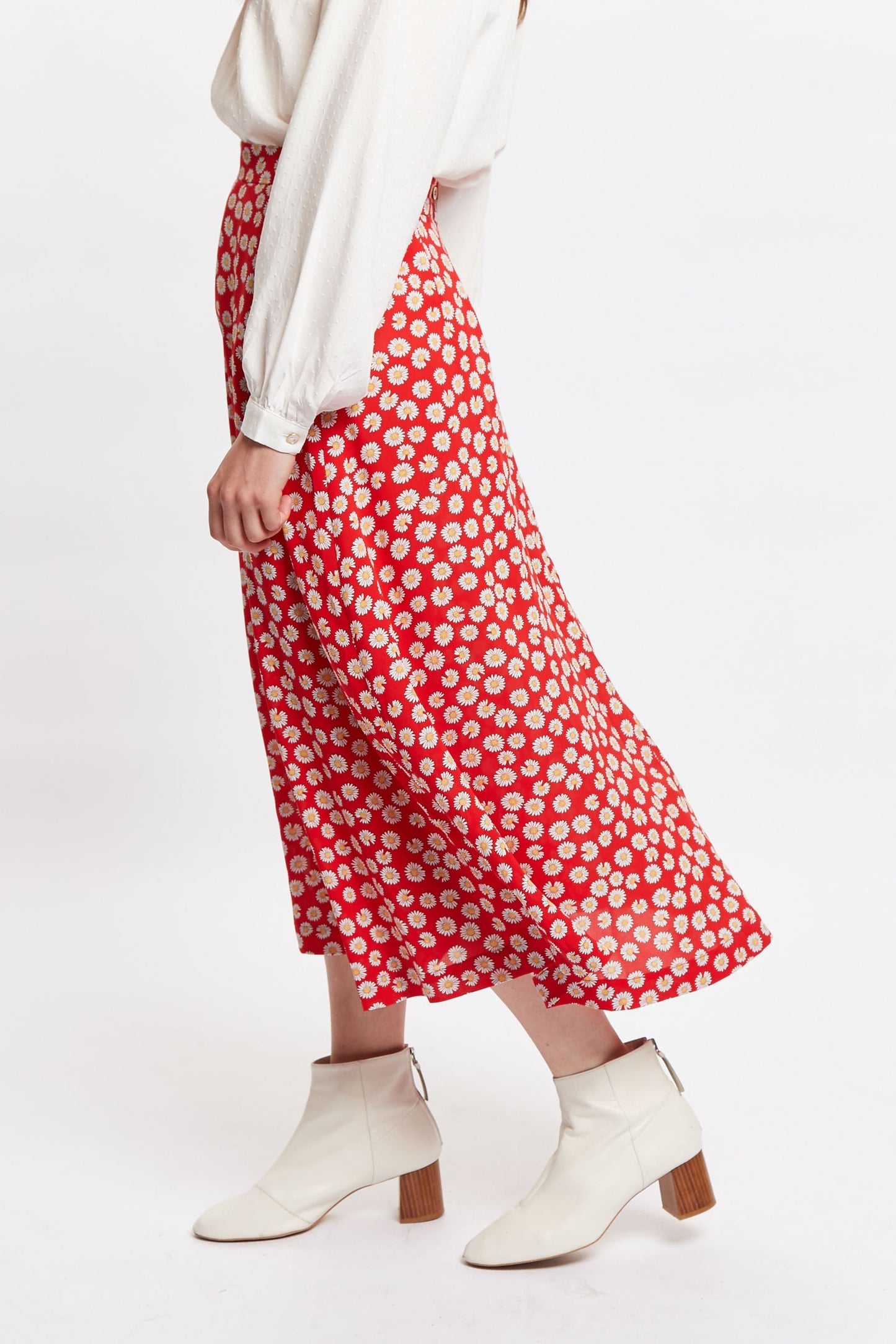 Louche Edie Daisy Dancer Midi Skirt - Red