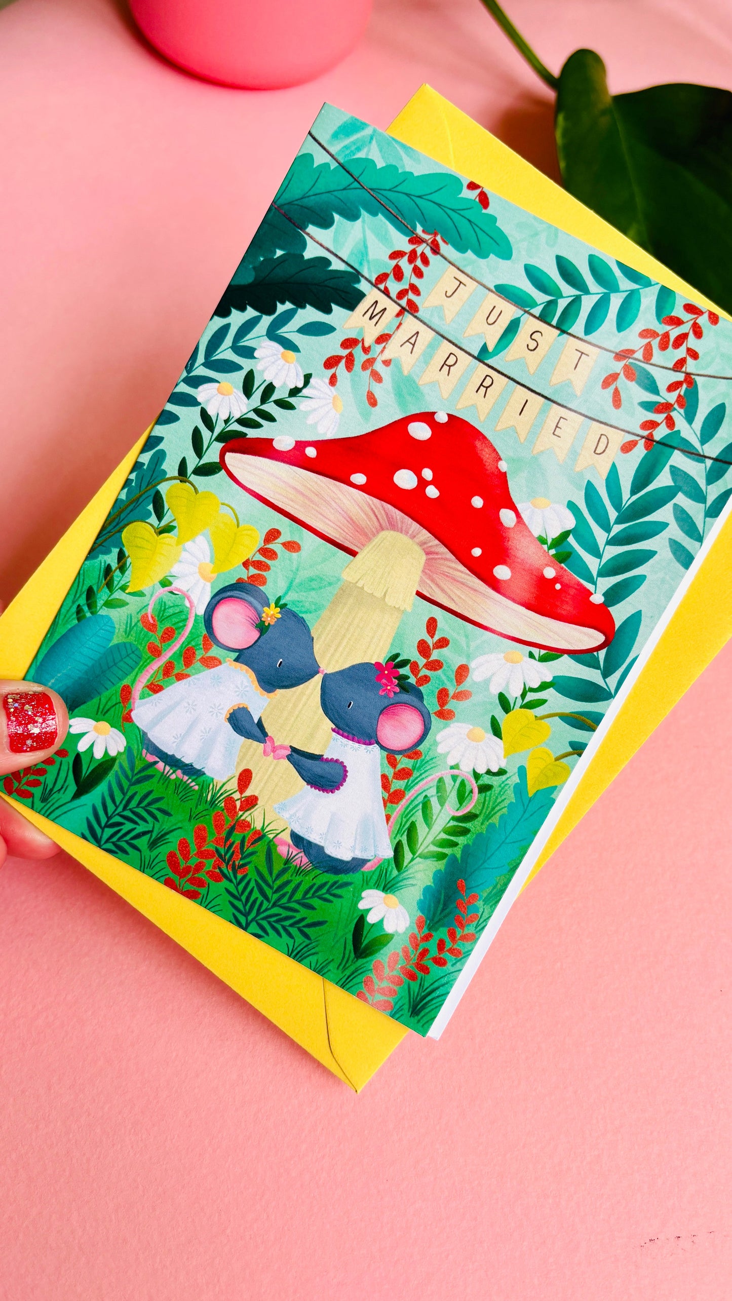 Handmade Lesbian Wedding Card- Whimsical Just Married Greetings Card