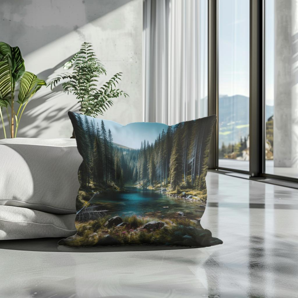 Hidden Mountain Lake Cotton Cushion