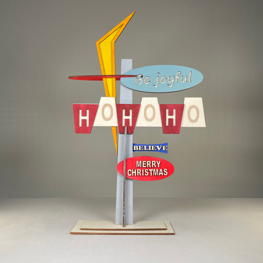 Retro Ho Ho Ho Sign - Handmade Ornament by Curious Rabbit ®