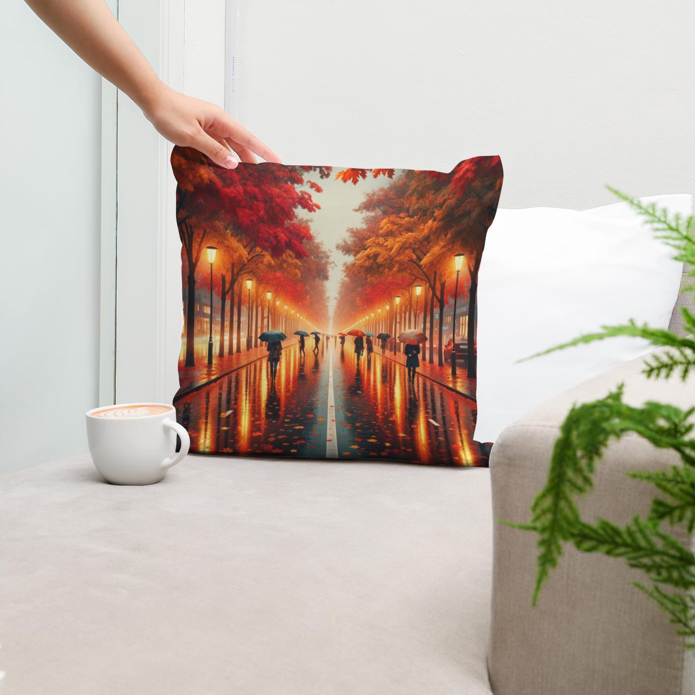 Autumn Rain Reflections Cotton Cushion