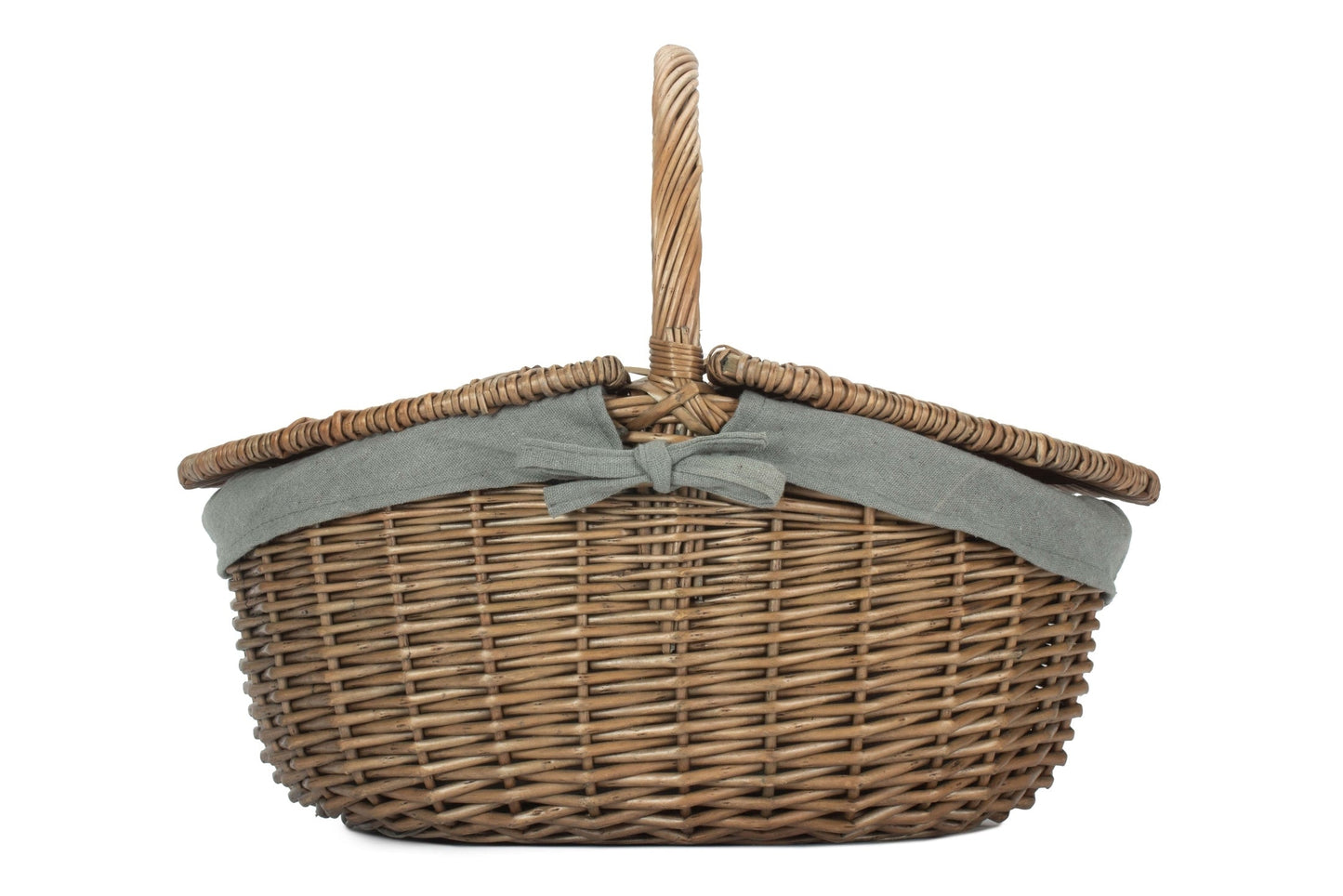 Antique Wash Oval Willow Picnic Basket with Sage Grey Lining